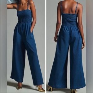 Pilcro/ Anthropologie Smocked Denim Jumpsuit. Size large